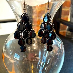 Black crystal look chandelier earrings